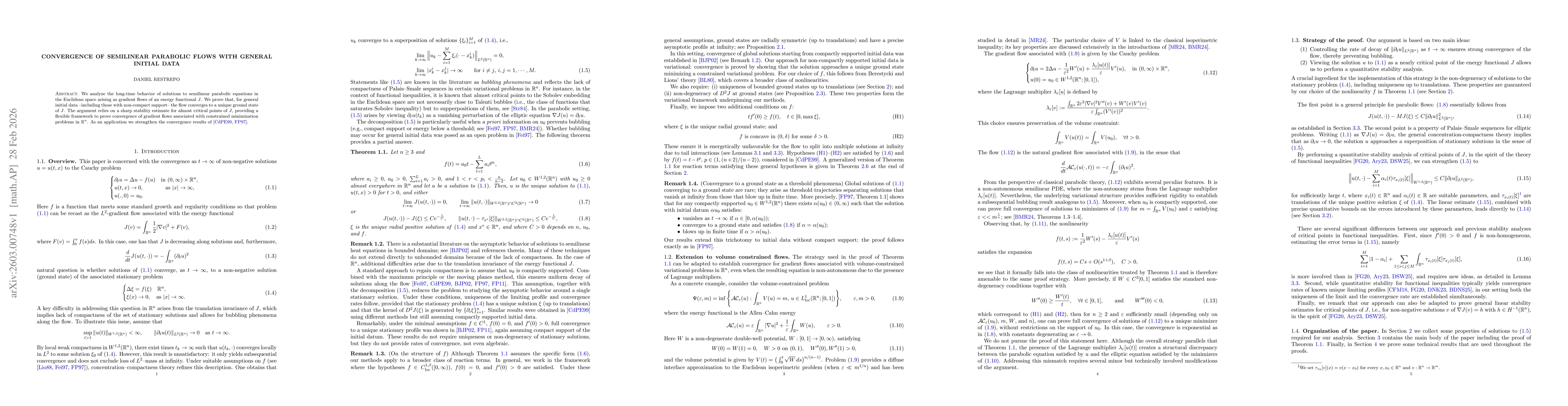 Thumbnail for Convergence of semilinear parabolic flows with general initial data