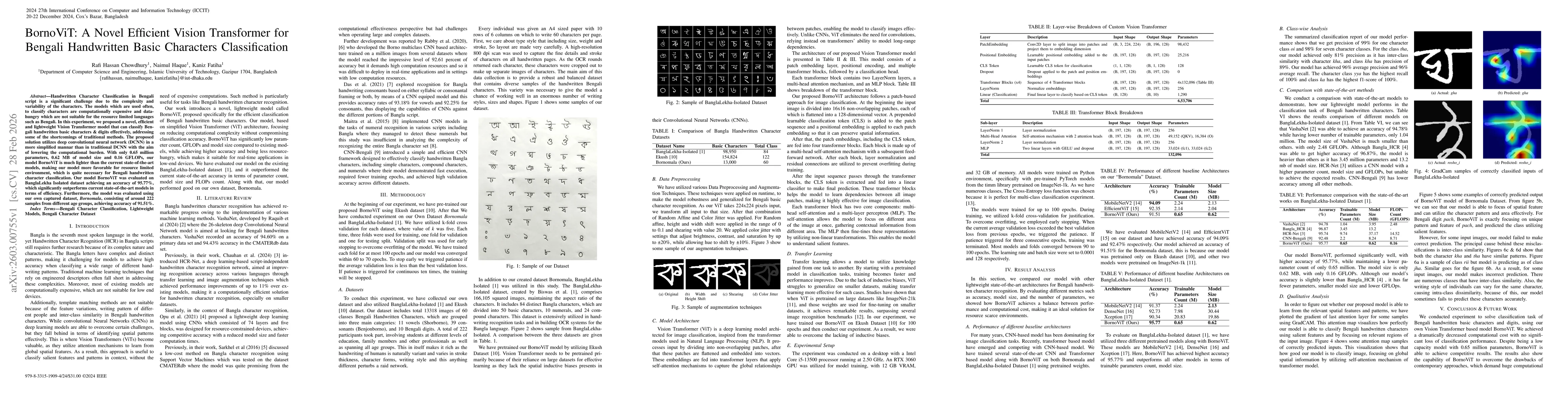Thumbnail for BornoViT: A Novel Efficient Vision Transformer for Bengali Handwritten Basic Characters Classification