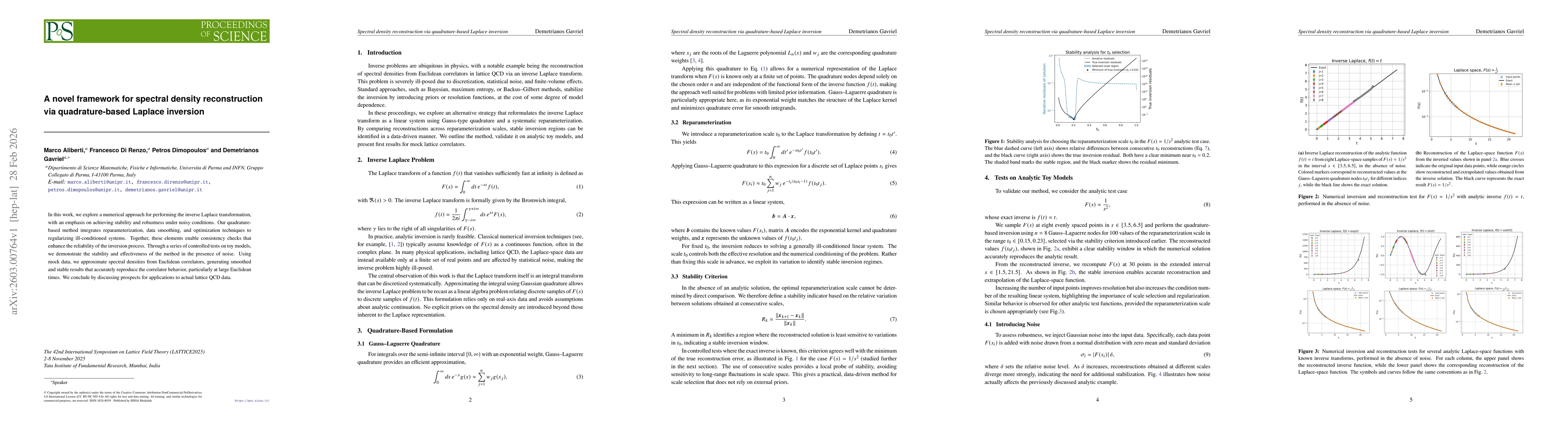 Thumbnail for A novel framework for spectral density reconstruction via quadrature-based Laplace inversion