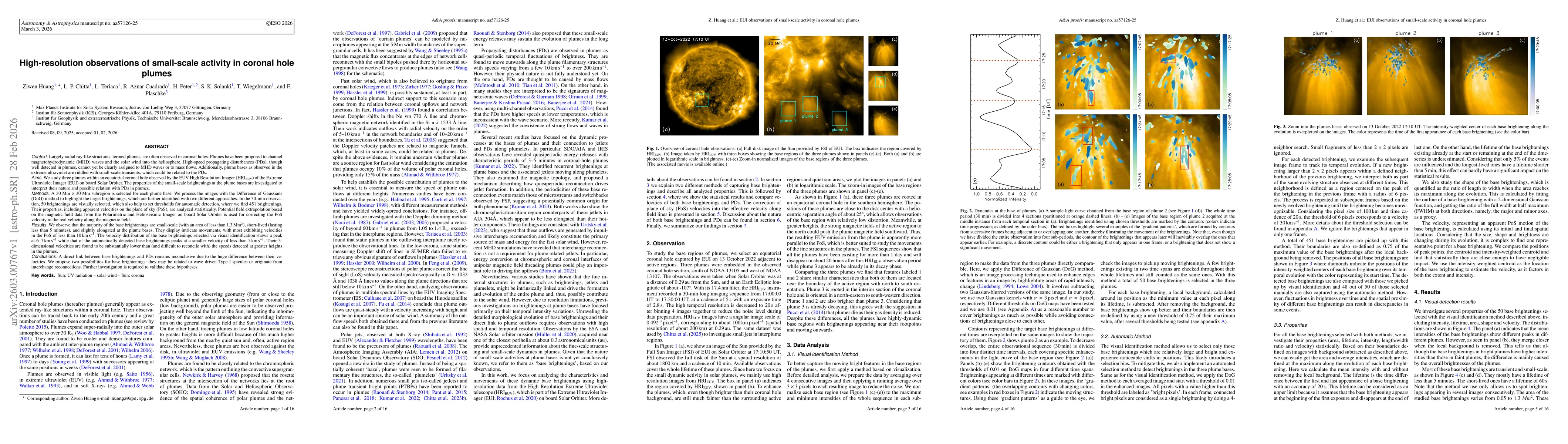 Thumbnail for High-resolution observations of small-scale activity in coronal hole plumes