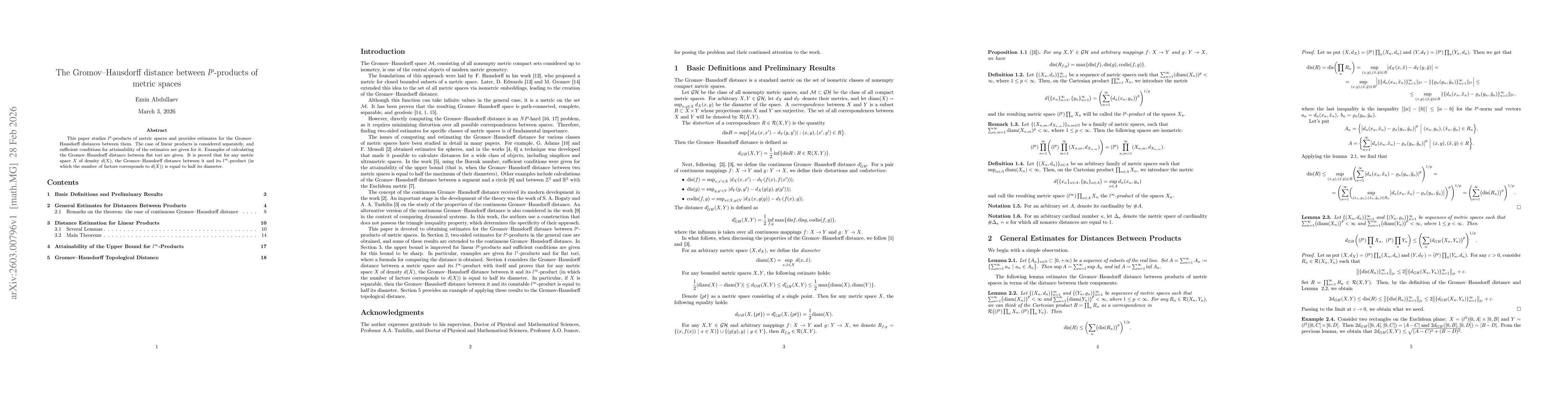 Thumbnail for The Gromov-Hausdorff distance between $l^p$-products of metric spaces