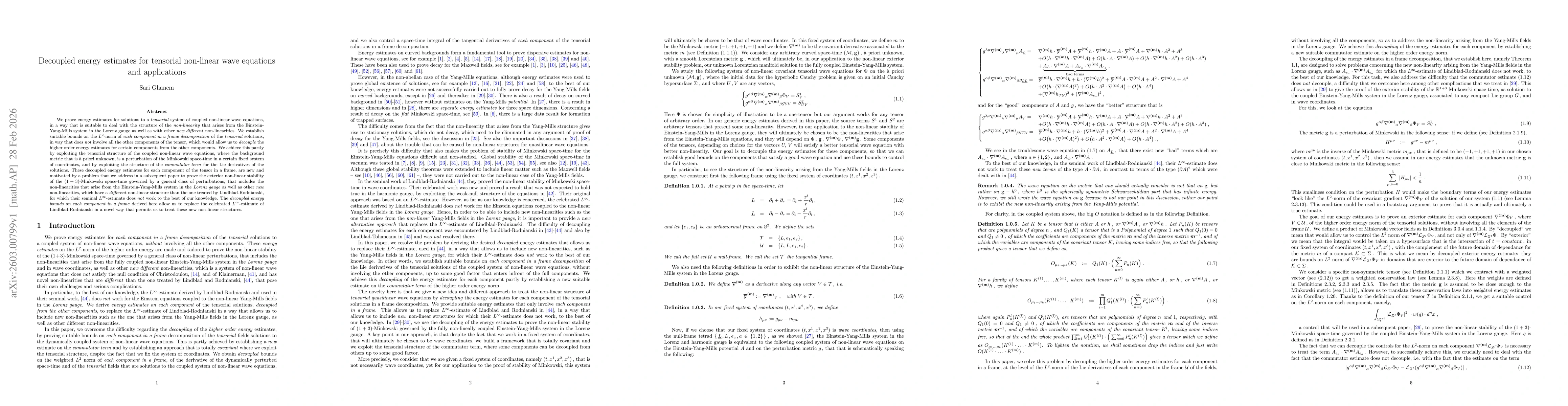 Thumbnail for Decoupled energy estimates for tensorial non-linear wave equations and applications