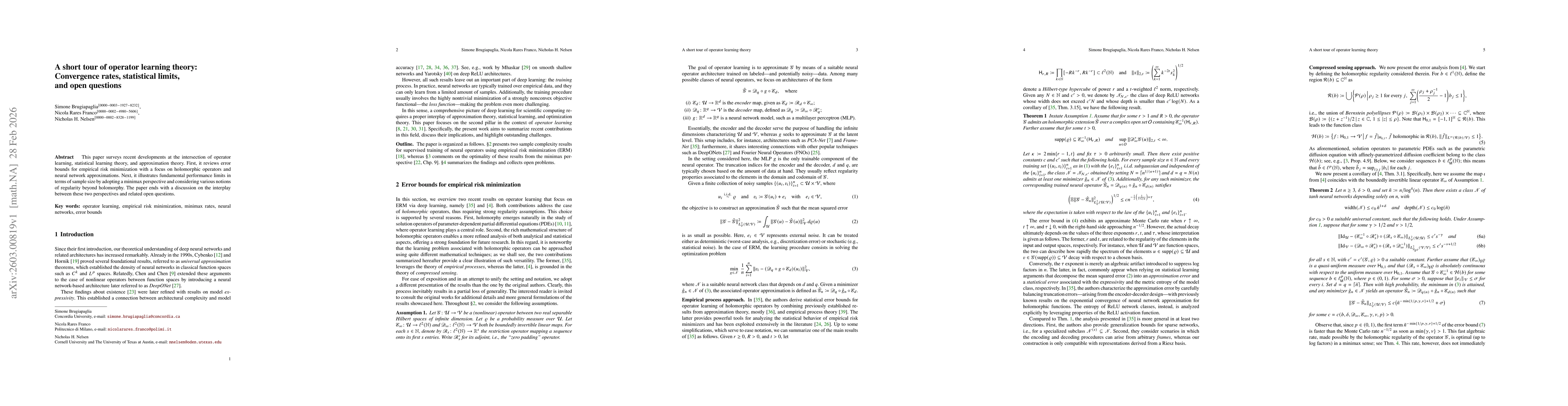 Thumbnail for A short tour of operator learning theory: Convergence rates, statistical limits, and open questions