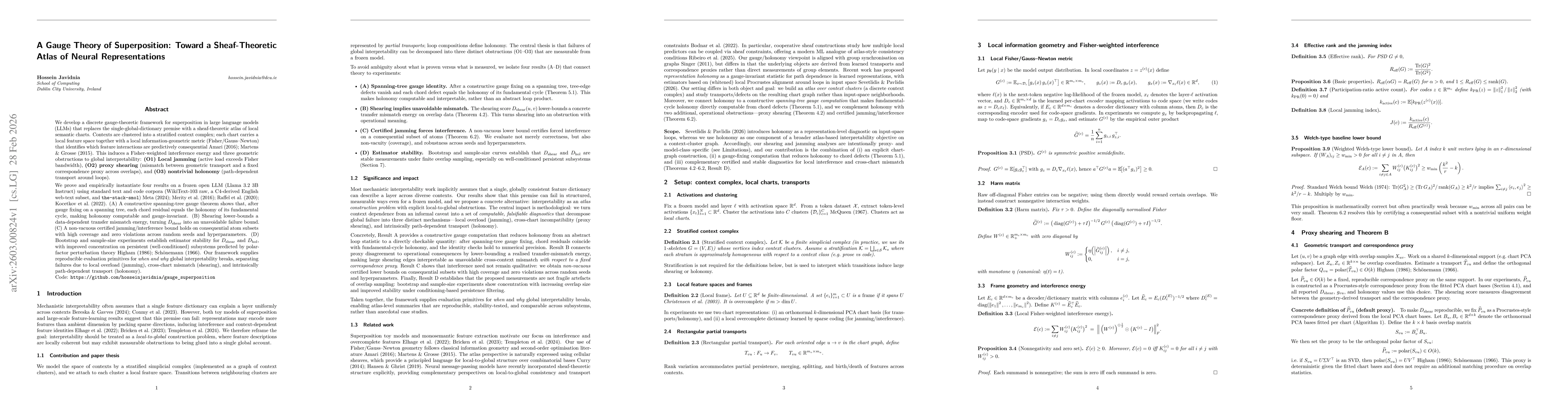 Thumbnail for A Gauge Theory of Superposition: Toward a Sheaf-Theoretic Atlas of Neural Representations