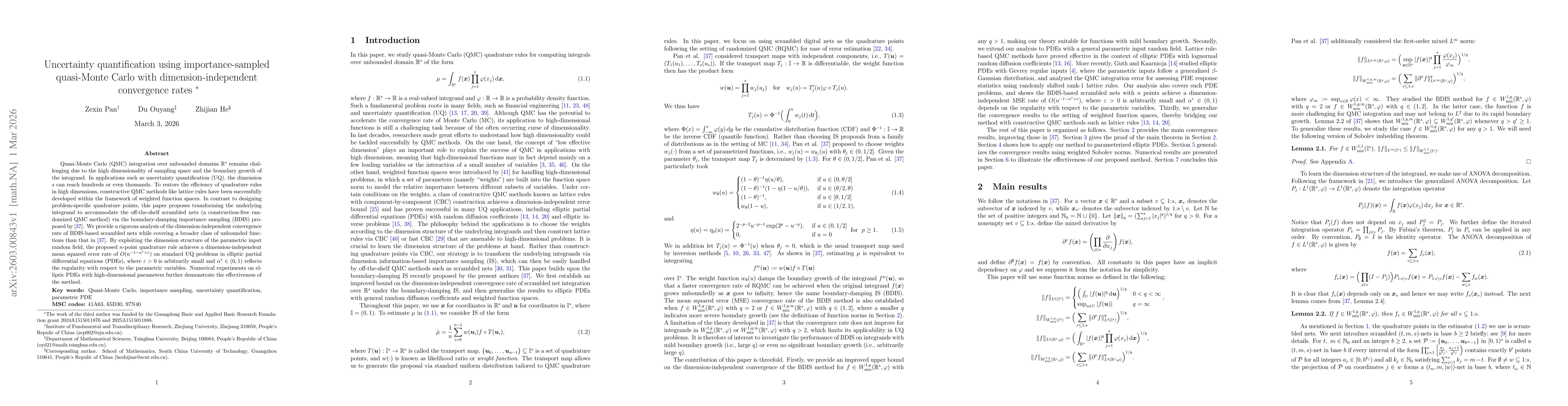 Thumbnail for Uncertainty quantification using importance-sampled quasi-Monte Carlo with dimension-independent convergence rates