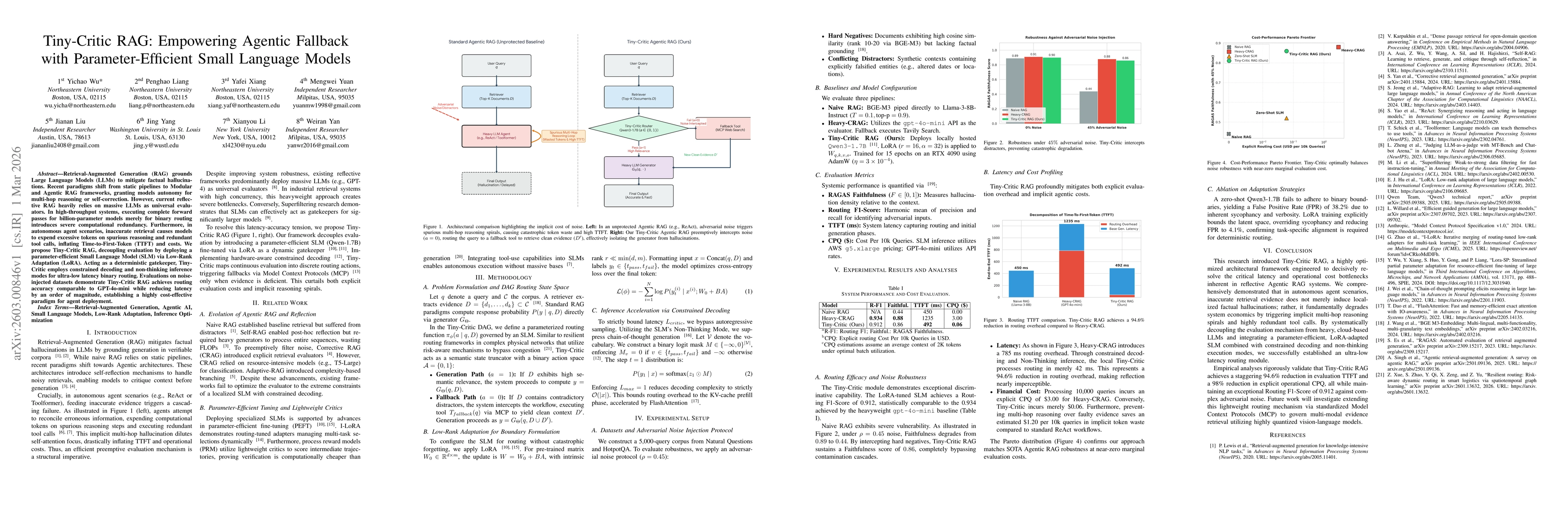 Thumbnail for Tiny-Critic RAG: Empowering Agentic Fallback with Parameter-Efficient Small Language Models