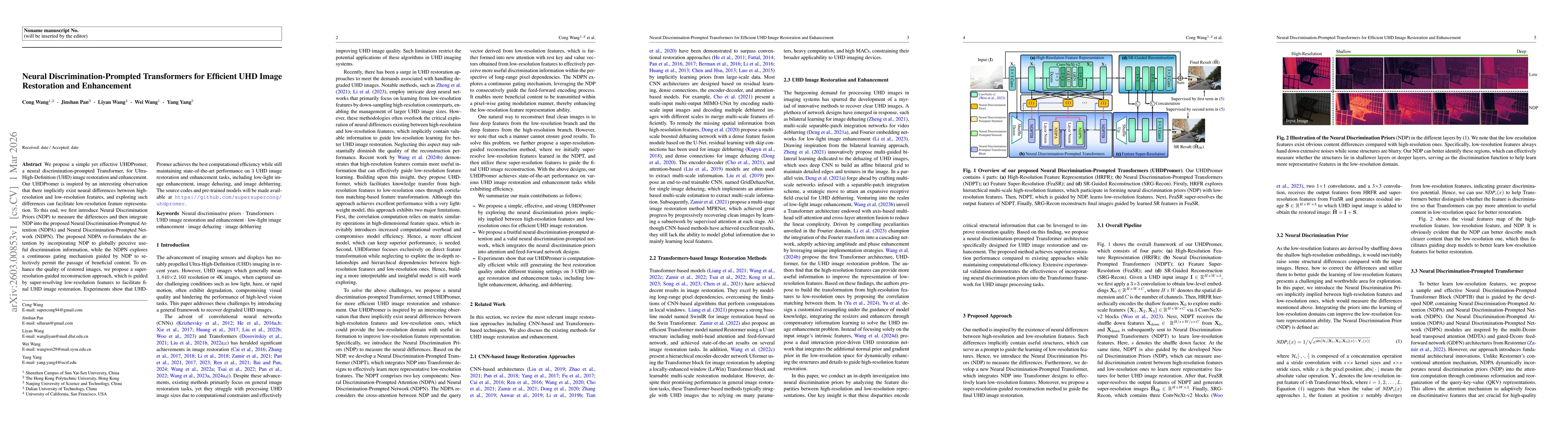 Thumbnail for Neural Discrimination-Prompted Transformers for Efficient UHD Image Restoration and Enhancement