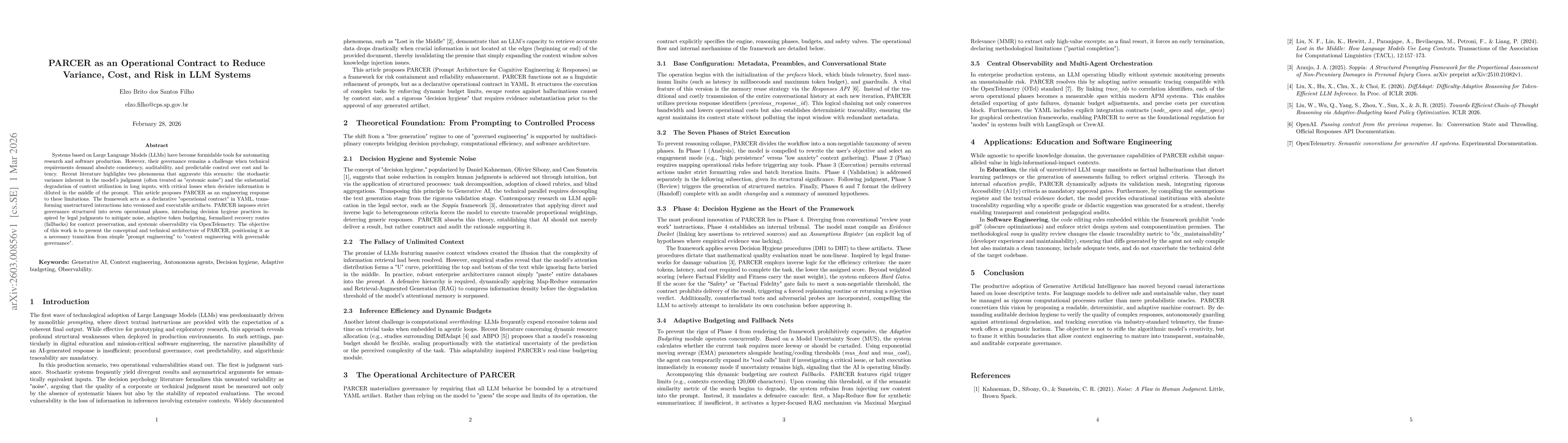Thumbnail for PARCER as an Operational Contract to Reduce Variance, Cost, and Risk in LLM Systems