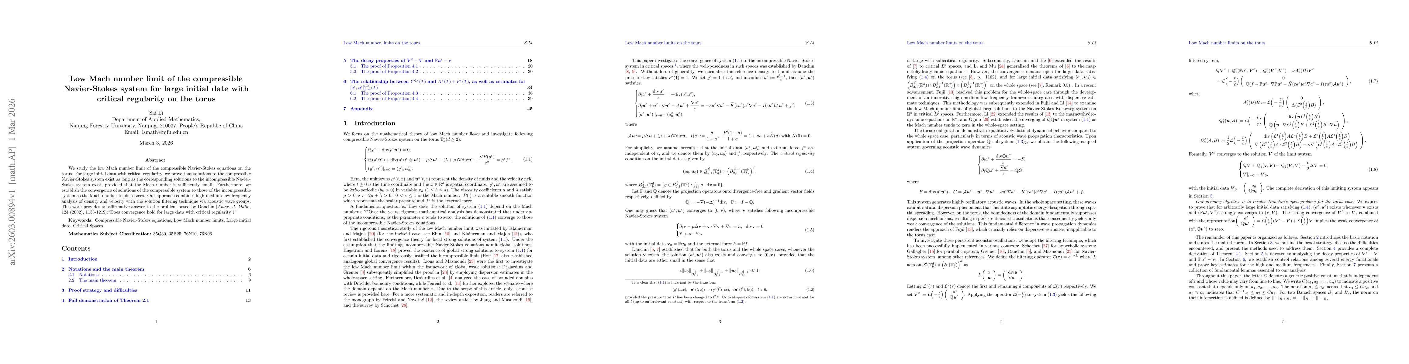 Thumbnail for Low Mach number limit of the compressible Navier-Stokes system for large initial date with critical regularity on the torus