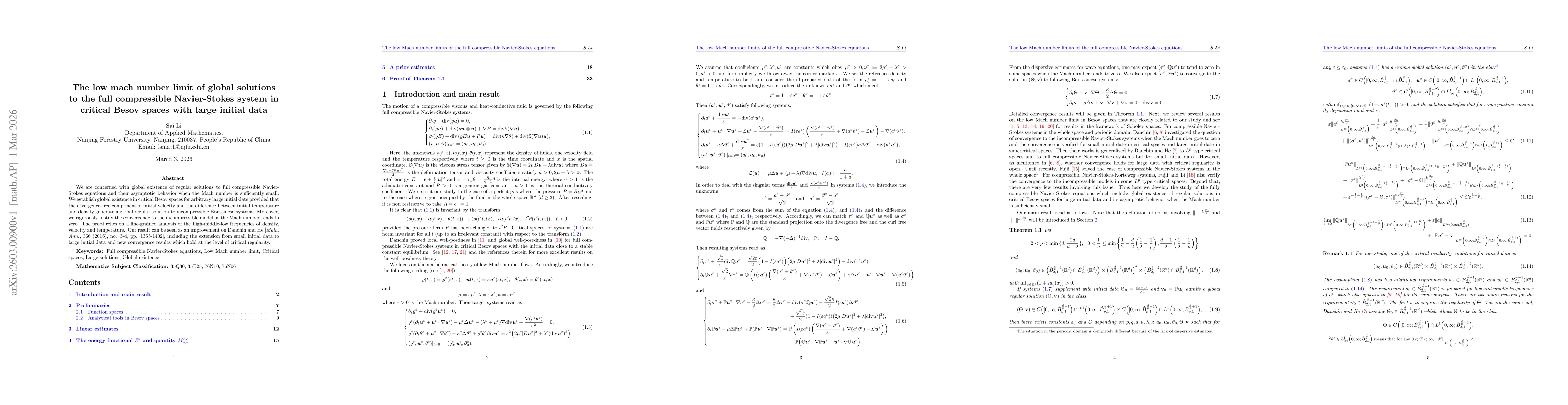 Thumbnail for The low mach number limit of global solutions to the full compressible Navier-Stokes system in critical Besov spaces with large initial data