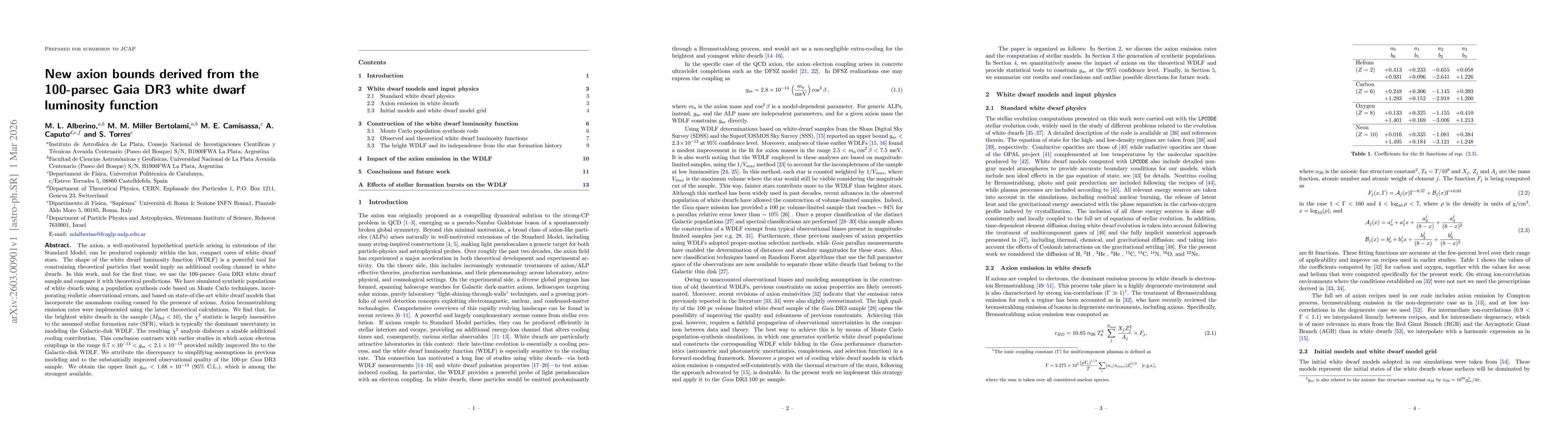 Thumbnail for New axion bounds derived from the 100-parsec Gaia DR3 white dwarf luminosity function