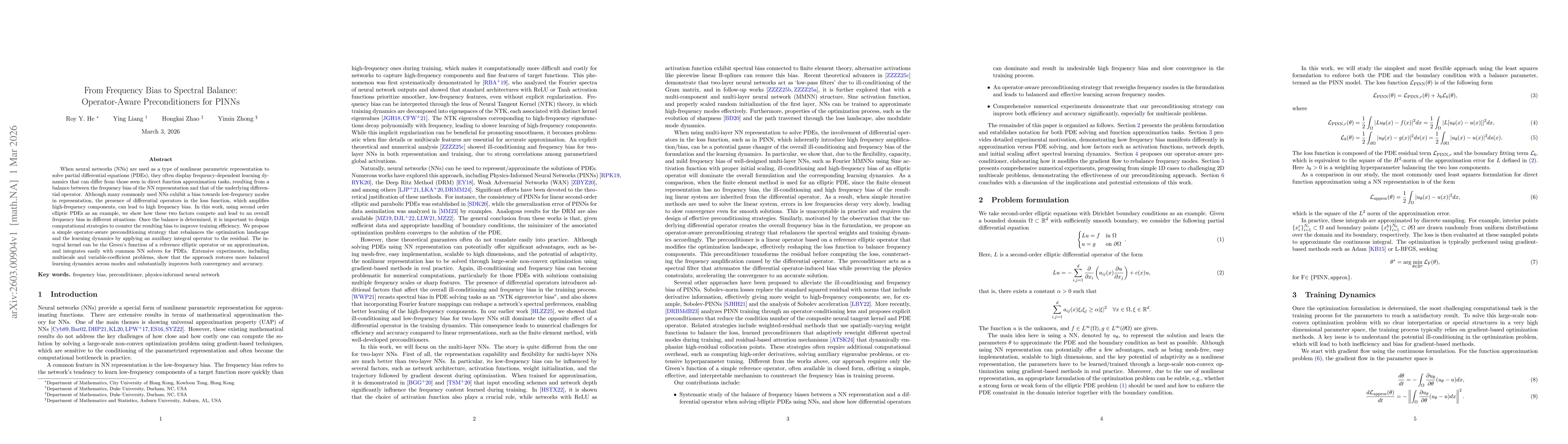 Thumbnail for From Frequency Bias to Spectral Balance: Operator-Aware Preconditioners for PINNs