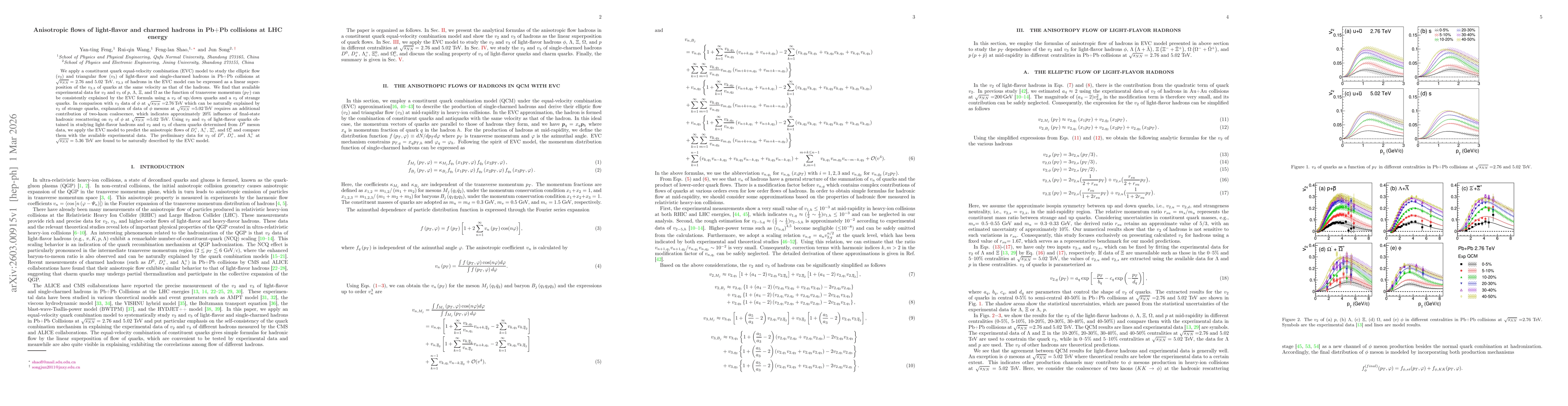 Thumbnail for Anisotropic flows of light-flavor and charmed hadrons in Pb+Pb collisions at LHC energy