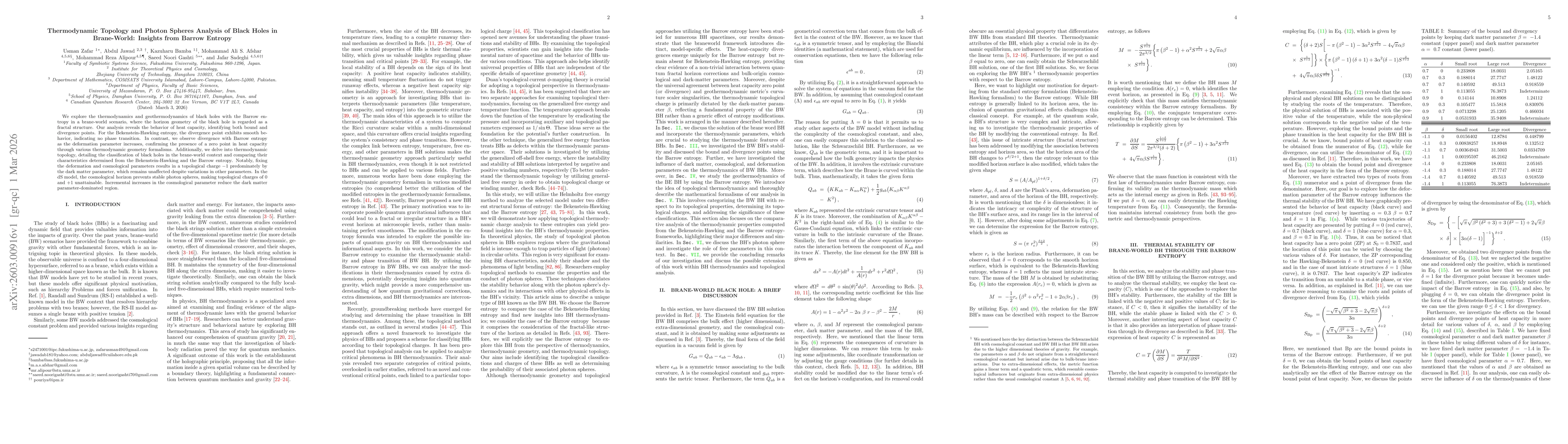 Thumbnail for Thermodynamic Topology and Photon Spheres Analysis of Black Holes in Brane-World: Insights from Barrow Entropy