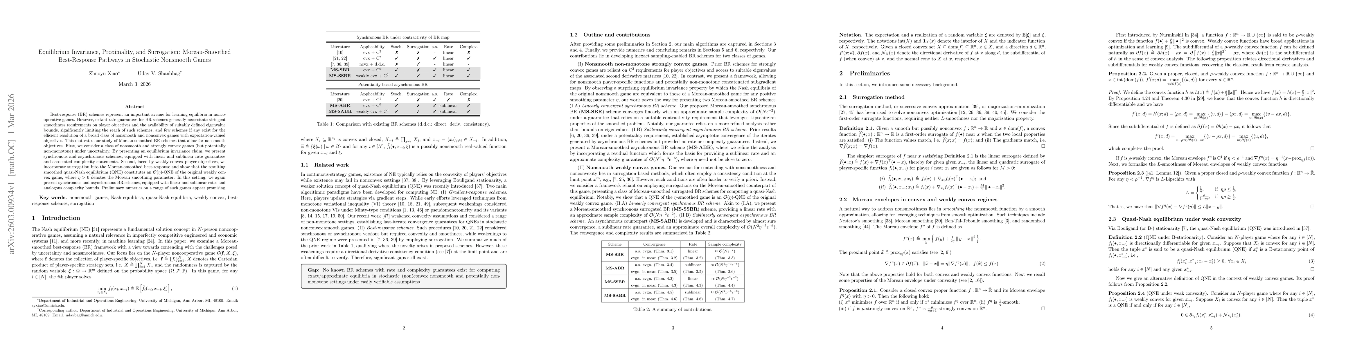 Thumbnail for Equilibrium Invariance, Proximality, and Surrogation: Moreau-Smoothed Best-Response Pathways in Stochastic Nonsmooth Games