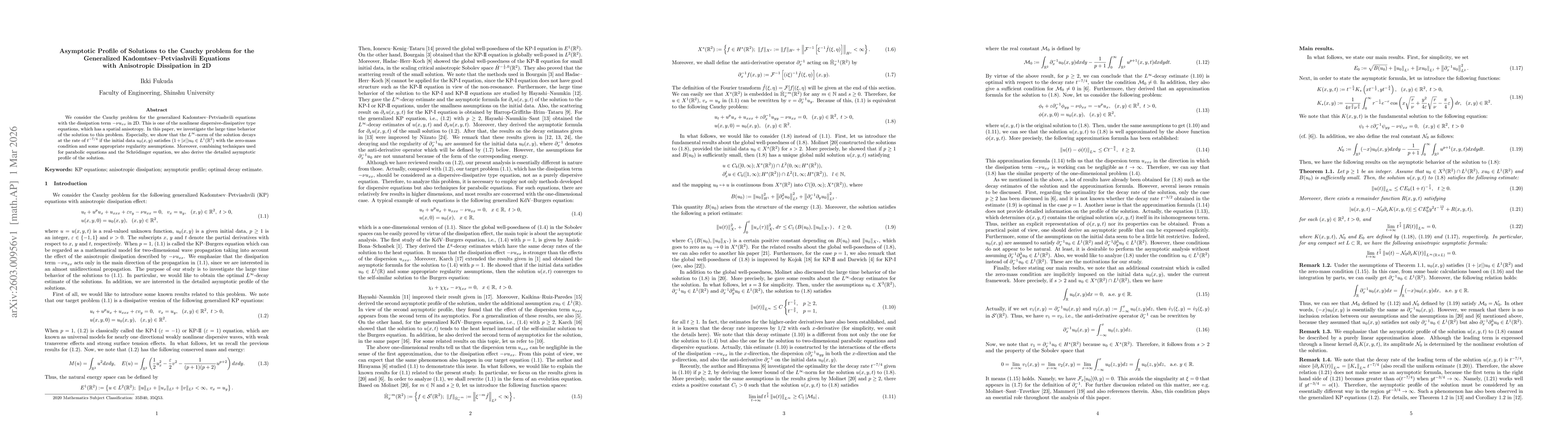 Thumbnail for Asymptotic profile of solutions to the Cauchy problem for the generalized Kadomtsev-Petviashvili equations with anisotropic dissipation in 2D