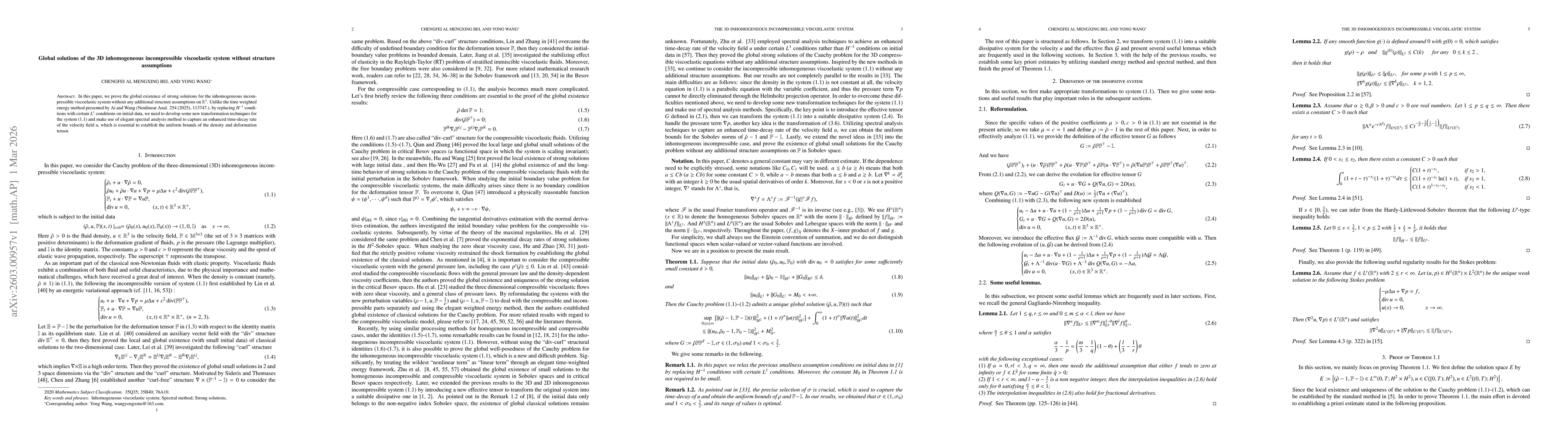 Thumbnail for Global solutions of the 3D inhomogeneous incompressible viscoelastic system without structure assumptions