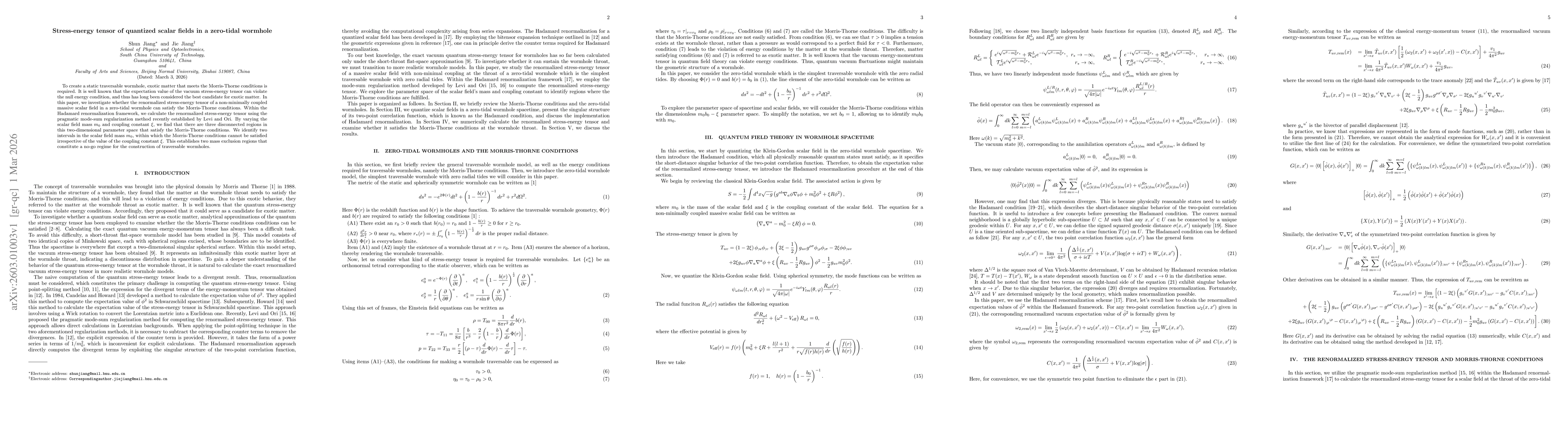 Thumbnail for Stress-energy tensor of quantized scalar fields in a zero-tidal wormhole