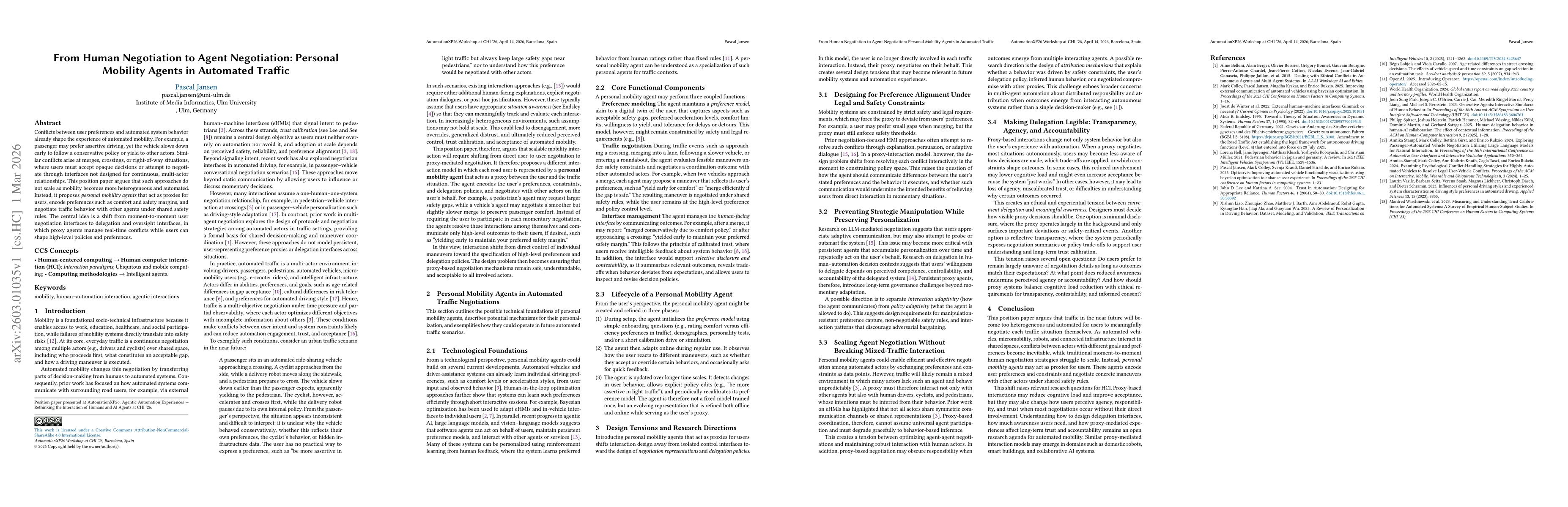 Thumbnail for From Human Negotiation to Agent Negotiation: Personal Mobility Agents in Automated Traffic