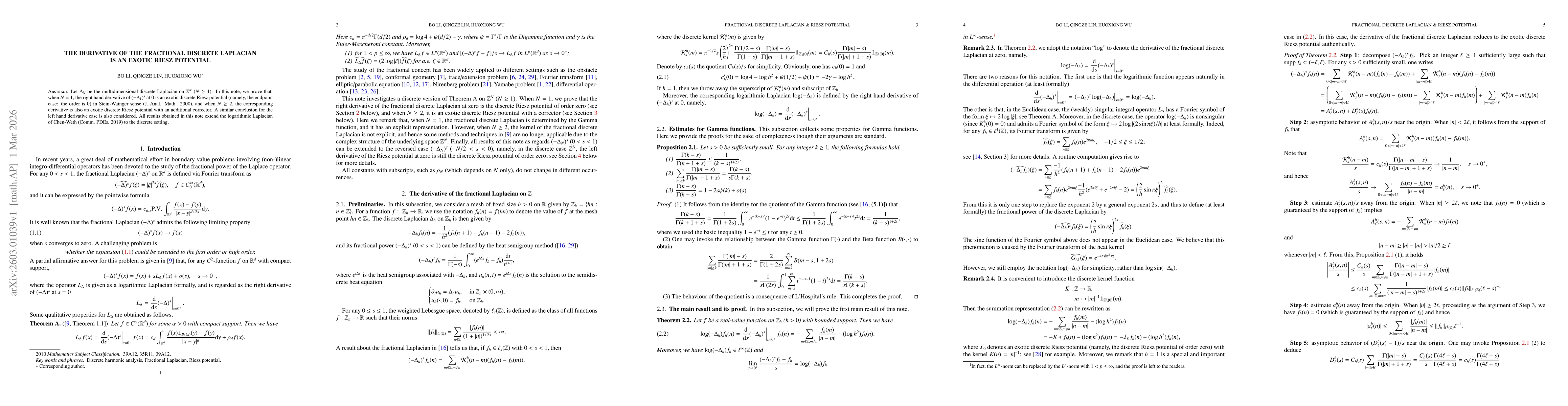 Thumbnail for The derivative of the fractional discrete Laplacian is an exotic Riesz potential