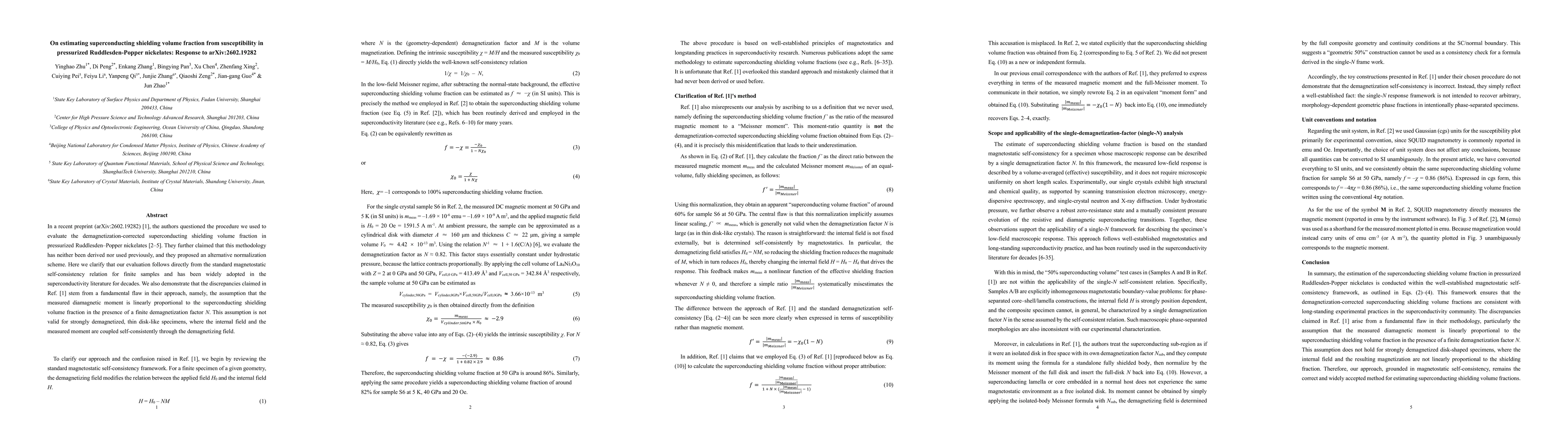Thumbnail for On estimating superconducting shielding volume fraction from susceptibility in pressurized Ruddlesden-Popper nickelates: Response to arXiv:2602.19282