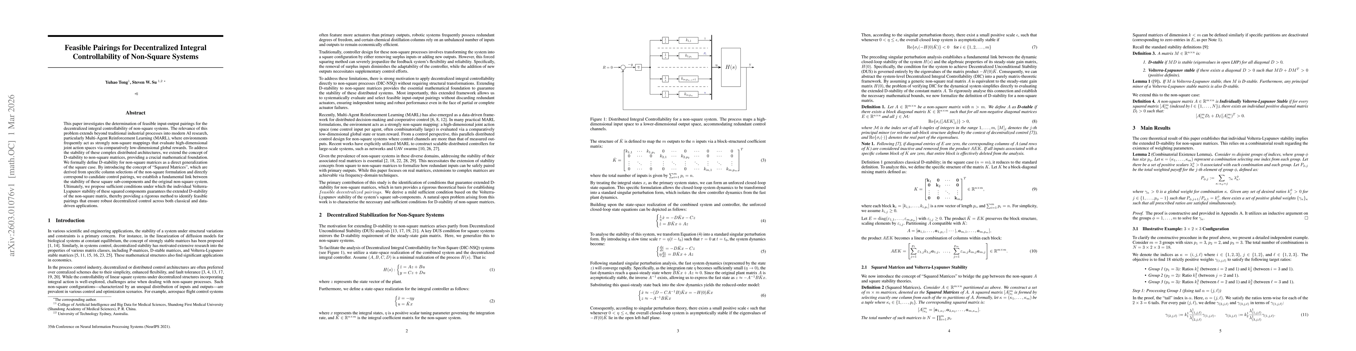 Thumbnail for Feasible Pairings for Decentralized Integral Controllability of Non-Square Systems