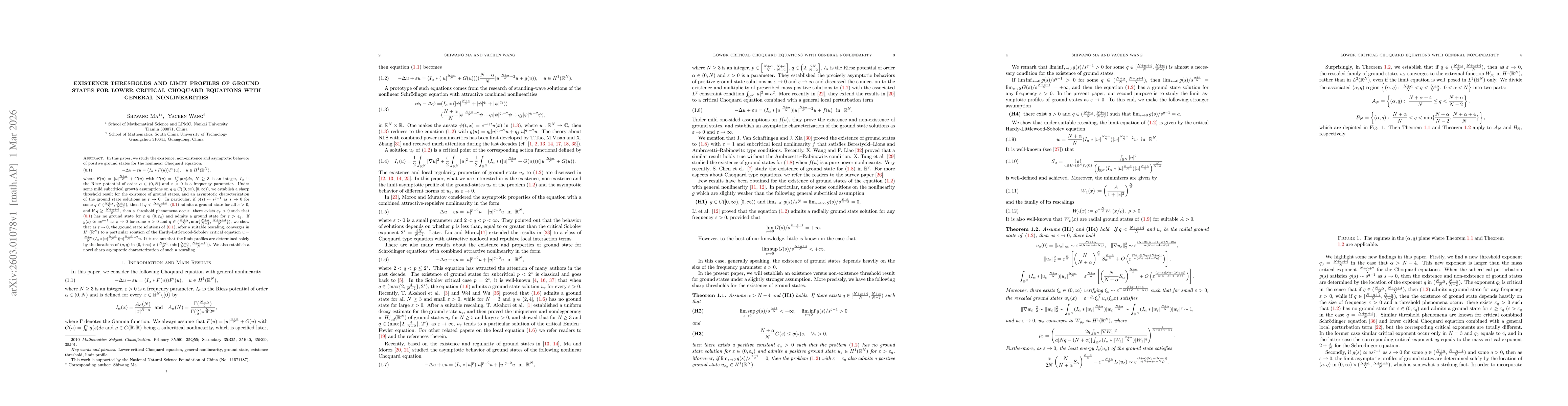 Thumbnail for Existence thresholds and limit profiles of ground states for lower critical Choquard equations with general nonlinearities