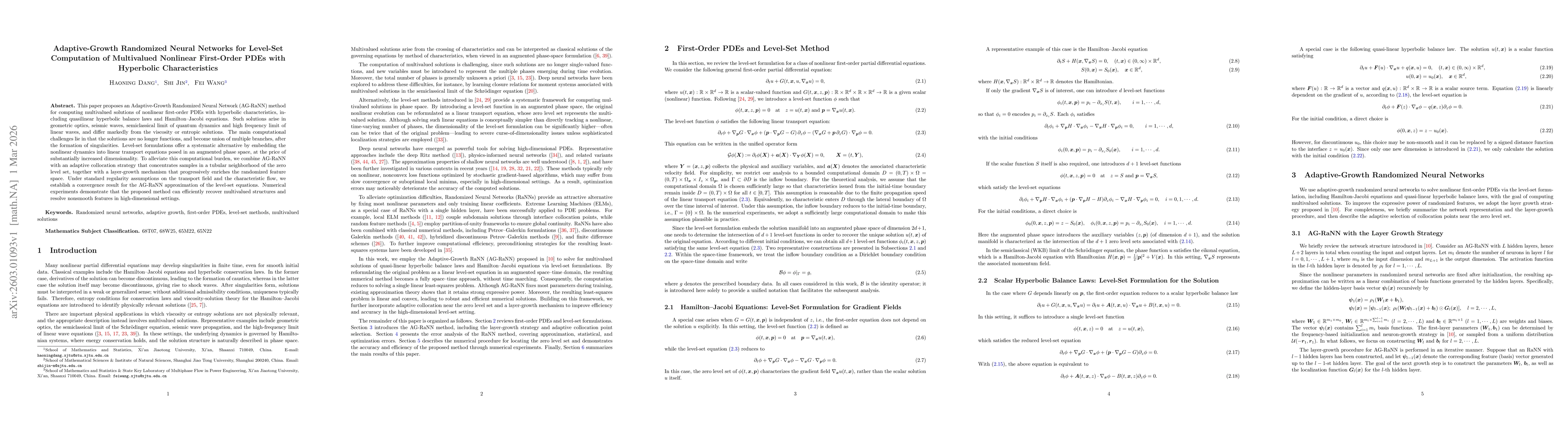 Thumbnail for Adaptive-Growth Randomized Neural Networks for Level-Set Computation of Multivalued Nonlinear First-Order PDEs with Hyperbolic Characteristics