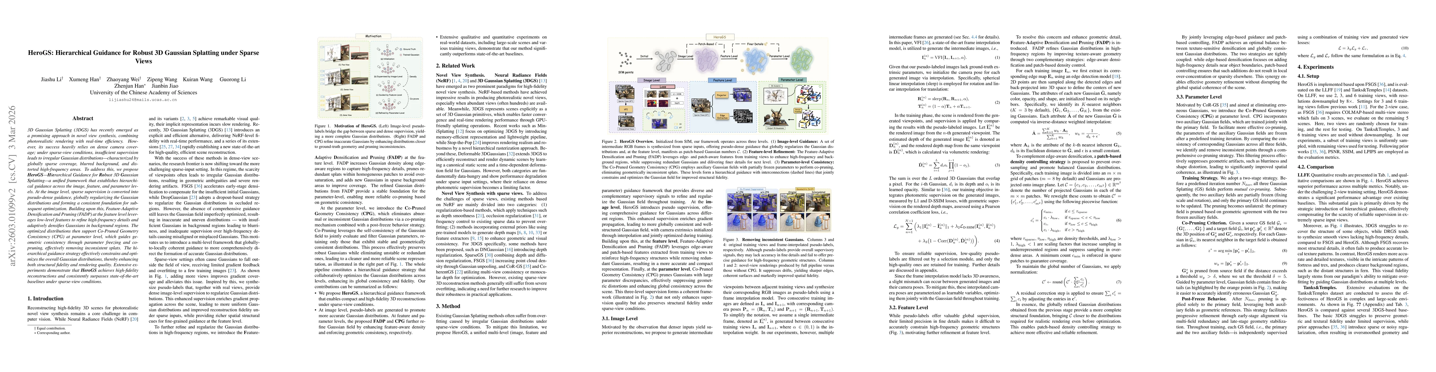 Thumbnail for HeroGS: Hierarchical Guidance for Robust 3D Gaussian Splatting under Sparse Views