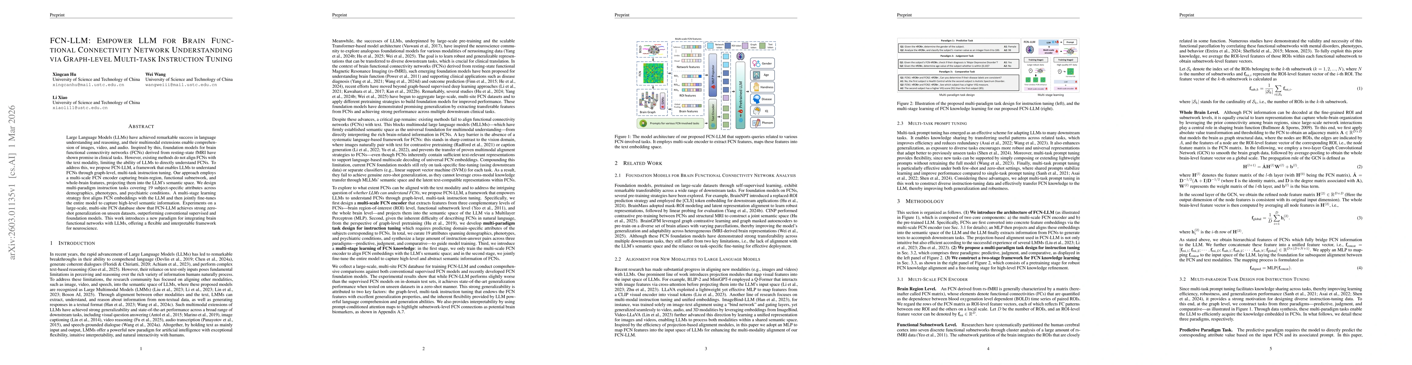 Thumbnail for FCN-LLM: Empower LLM for Brain Functional Connectivity Network Understanding via Graph-level Multi-task Instruction Tuning
