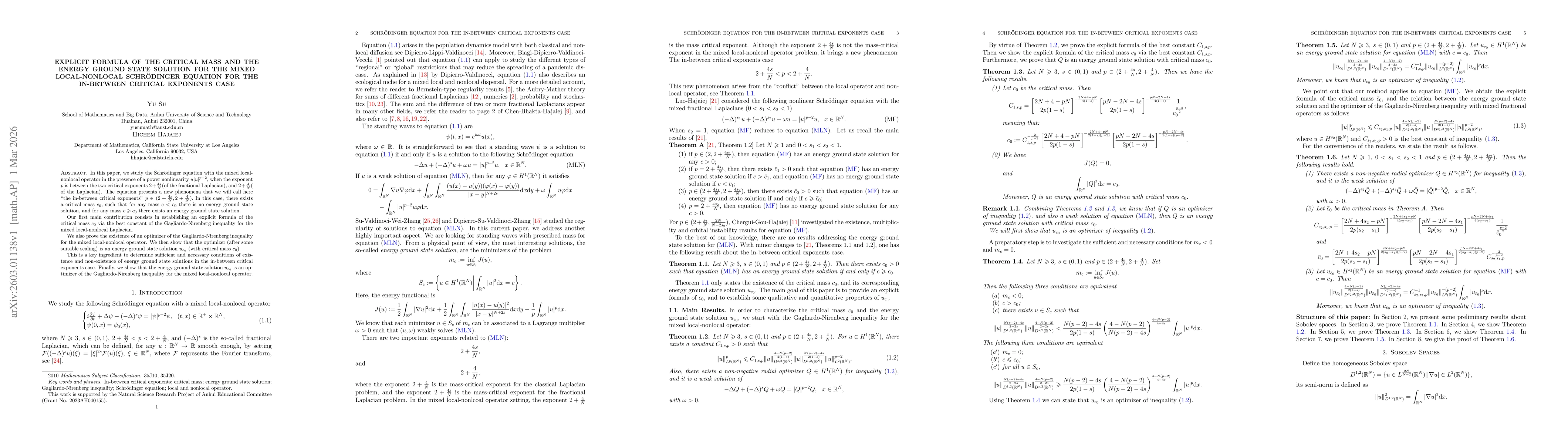 Thumbnail for Explicit Formula Of The Critical Mass And The Energy Ground State Solution For The Mixed Local-Nonlocal Schrodinger Equation For The In-Between Critical Exponents Case