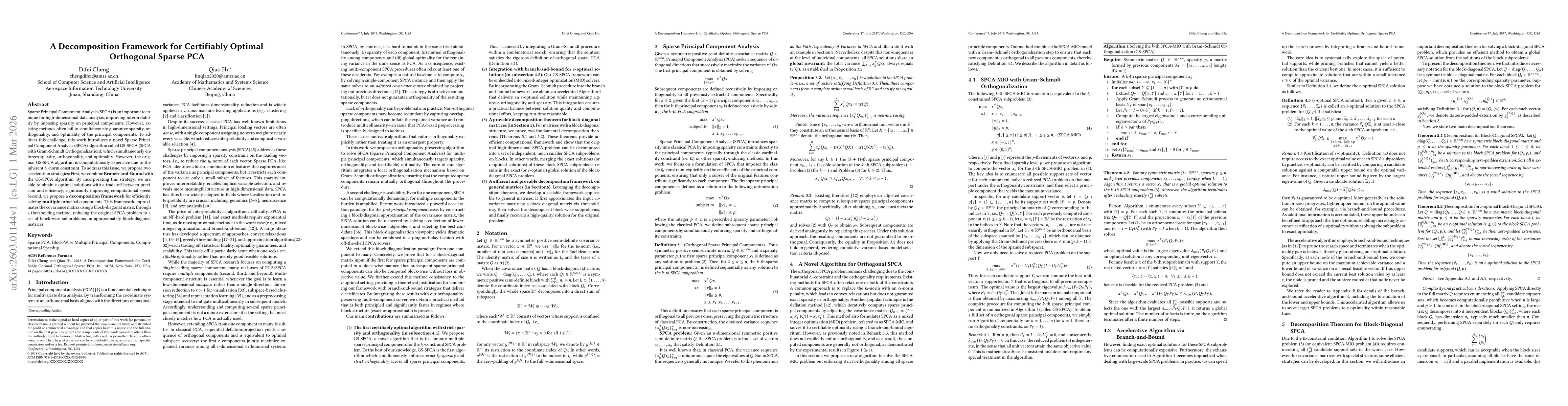 Thumbnail for A Decomposition Framework for Certifiably Optimal Orthogonal Sparse PCA
