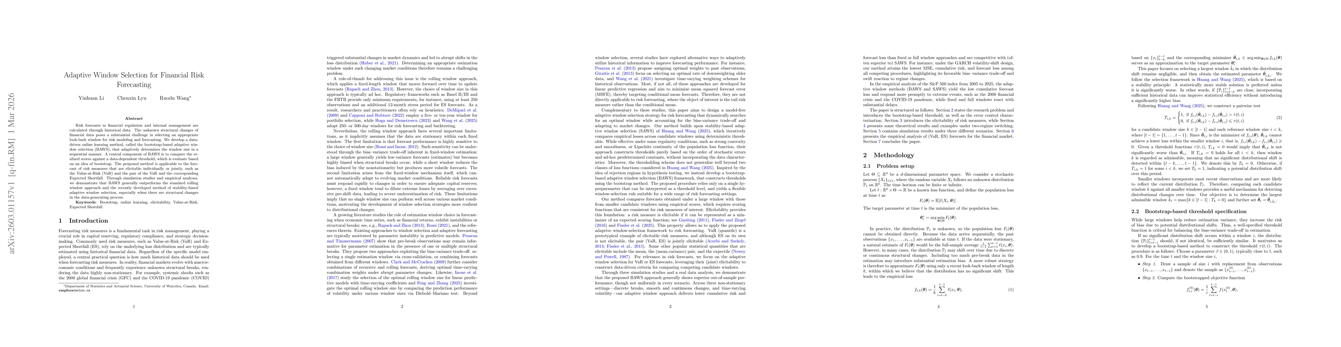 Thumbnail for Adaptive Window Selection for Financial Risk Forecasting