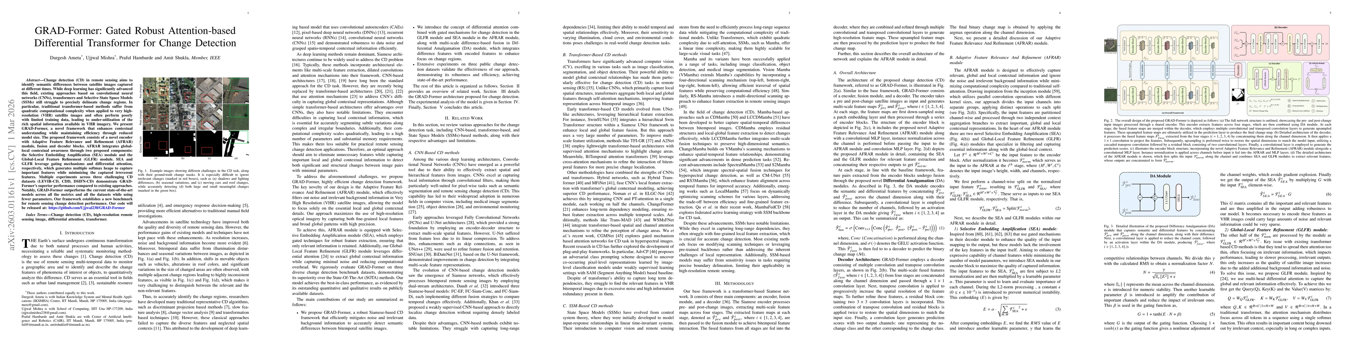Thumbnail for GRAD-Former: Gated Robust Attention-based Differential Transformer for Change Detection