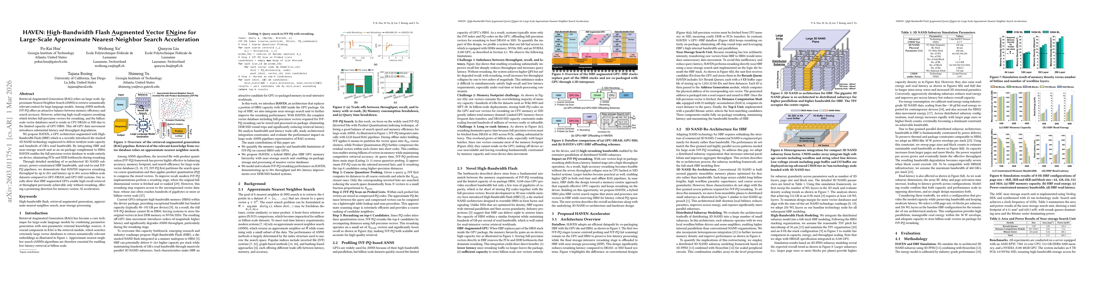 Thumbnail for HAVEN: High-Bandwidth Flash Augmented Vector Engine for Large-Scale Approximate Nearest-Neighbor Search Acceleration
