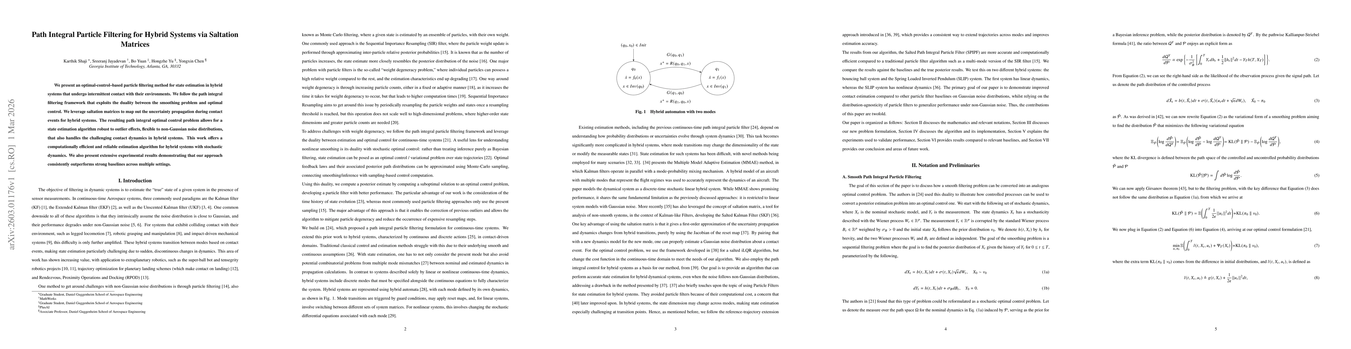 Thumbnail for Path Integral Particle Filtering for Hybrid Systems via Saltation Matrices
