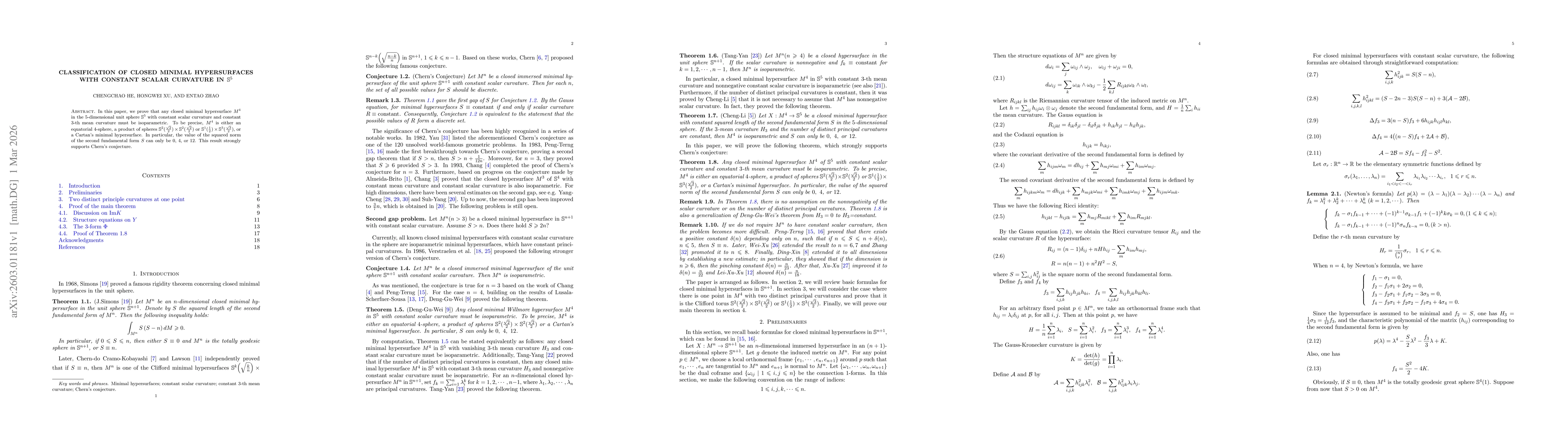 Thumbnail for Classification of closed minimal hypersurfaces with constant scalar curvature in $\mathbb{S}^5$