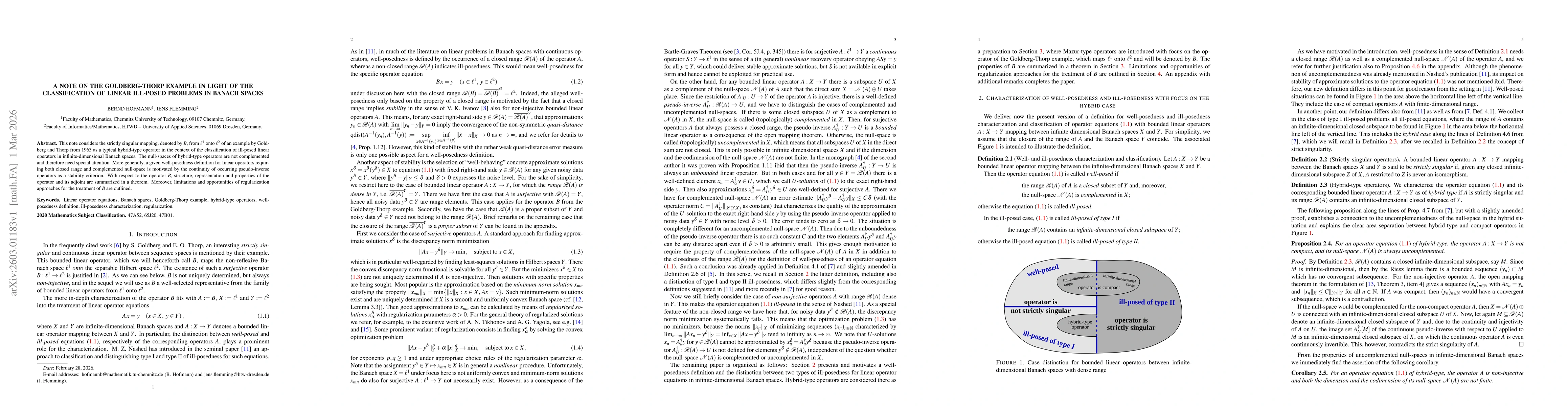 Thumbnail for A note on the Goldberg-Thorp example in light of the classification of linear ill-posed problems in Banach spaces