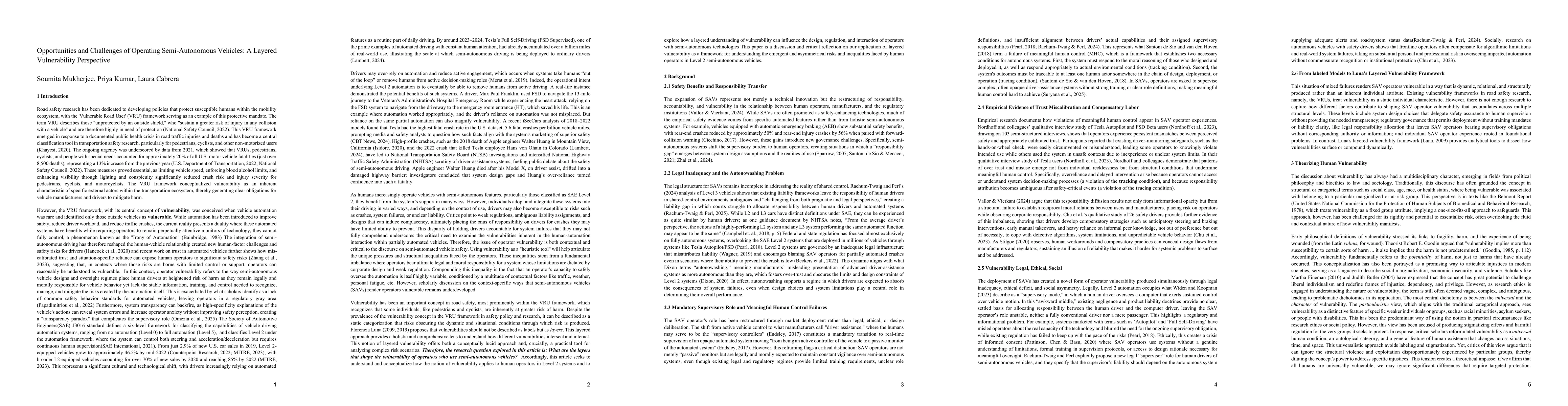 Thumbnail for Opportunities and Challenges of Operating Semi-Autonomous Vehicles: A Layered Vulnerability Perspective