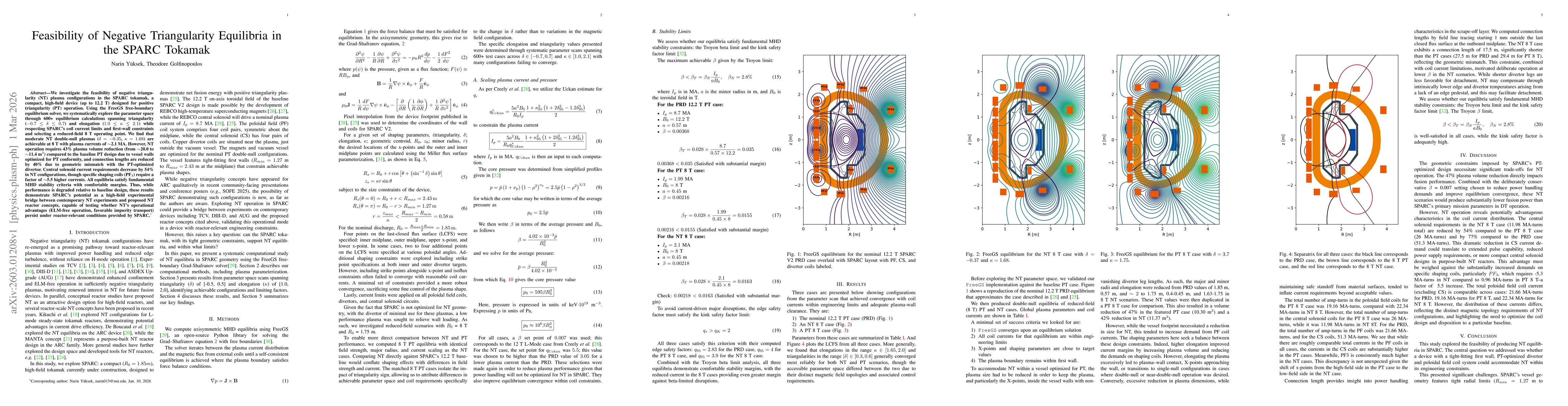 Thumbnail for Feasibility of Negative Triangularity Equilibria in the SPARC Tokamak