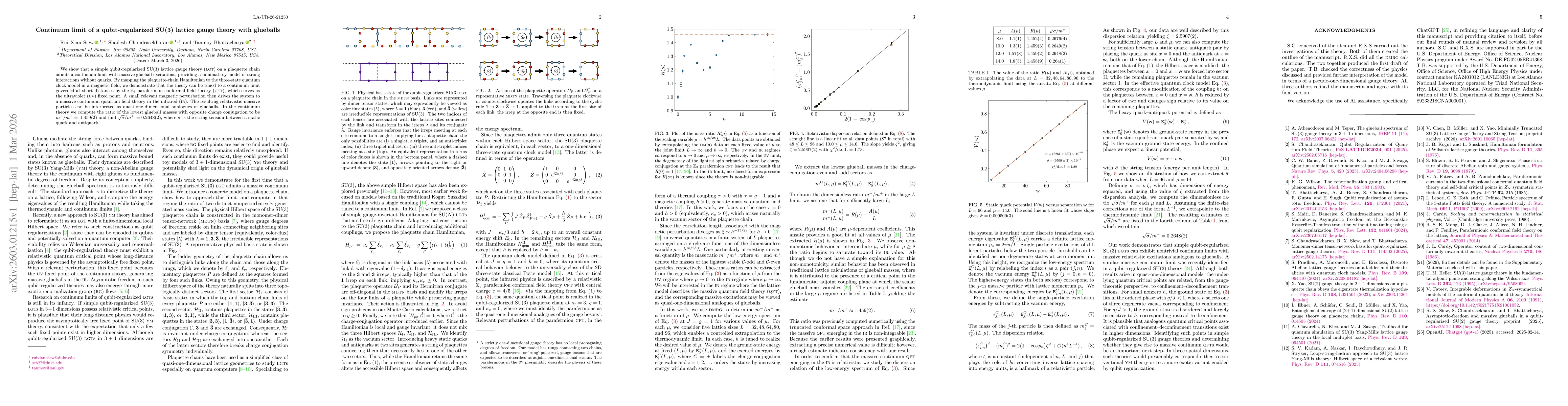 Thumbnail for Continuum limit of a qubit-regularized SU(3) lattice gauge theory with glueballs