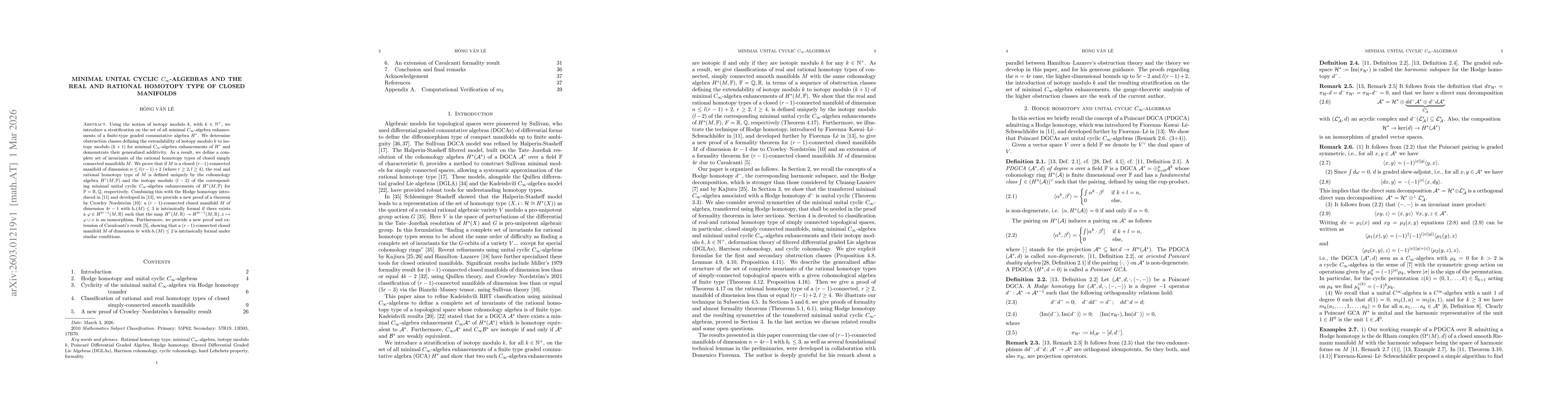 Thumbnail for Minimal Unital Cyclic $C_\infty$-Algebras and the Real and Rational Homotopy Type of Closed Manifolds