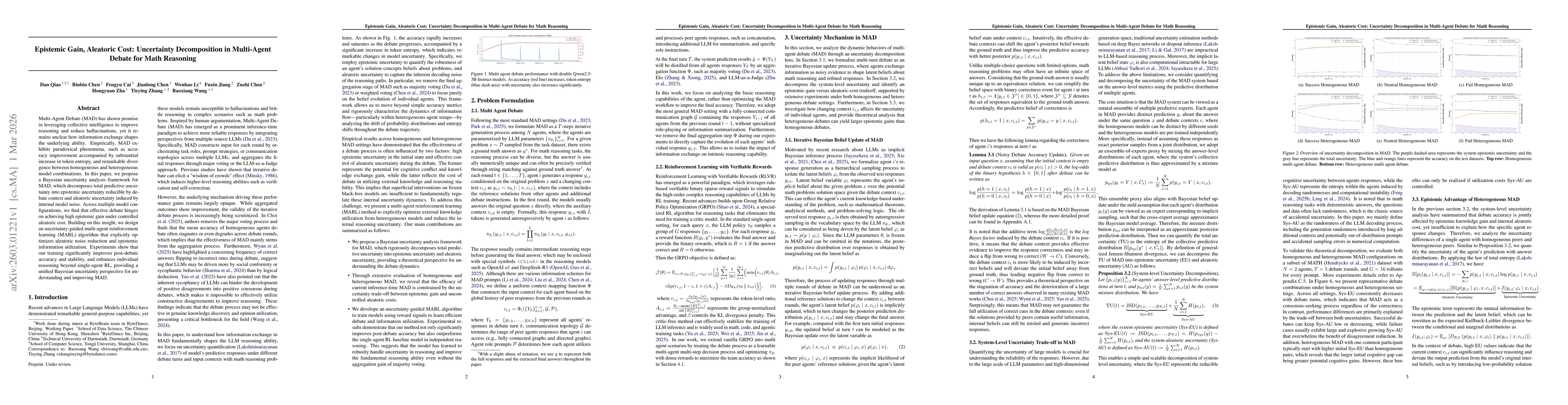 Thumbnail for Epistemic Gain, Aleatoric Cost: Uncertainty Decomposition in Multi-Agent Debate for Math Reasoning