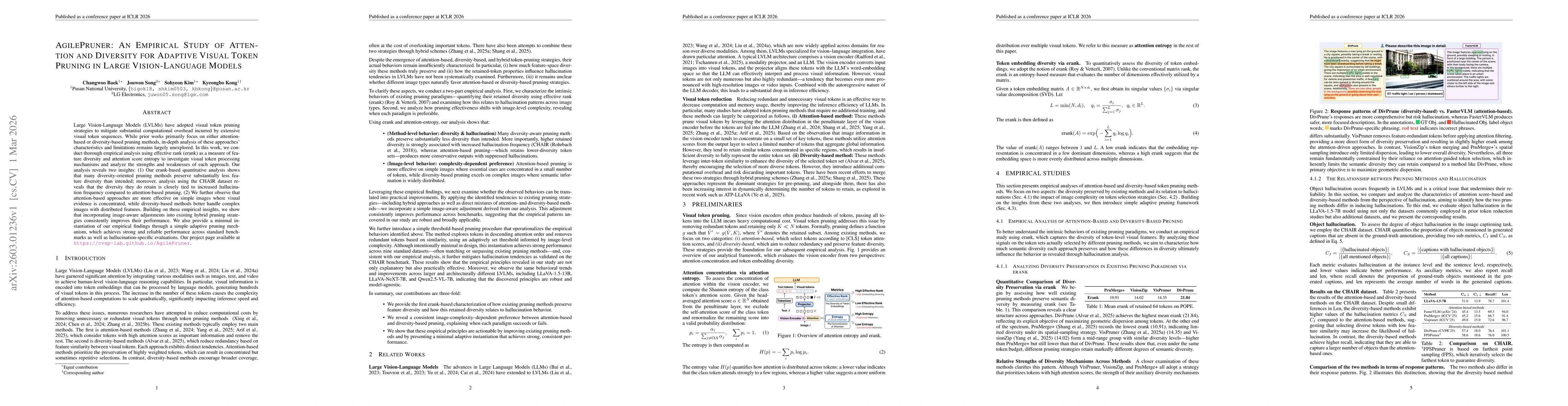 Thumbnail for AgilePruner: An Empirical Study of Attention and Diversity for Adaptive Visual Token Pruning in Large Vision-Language Models