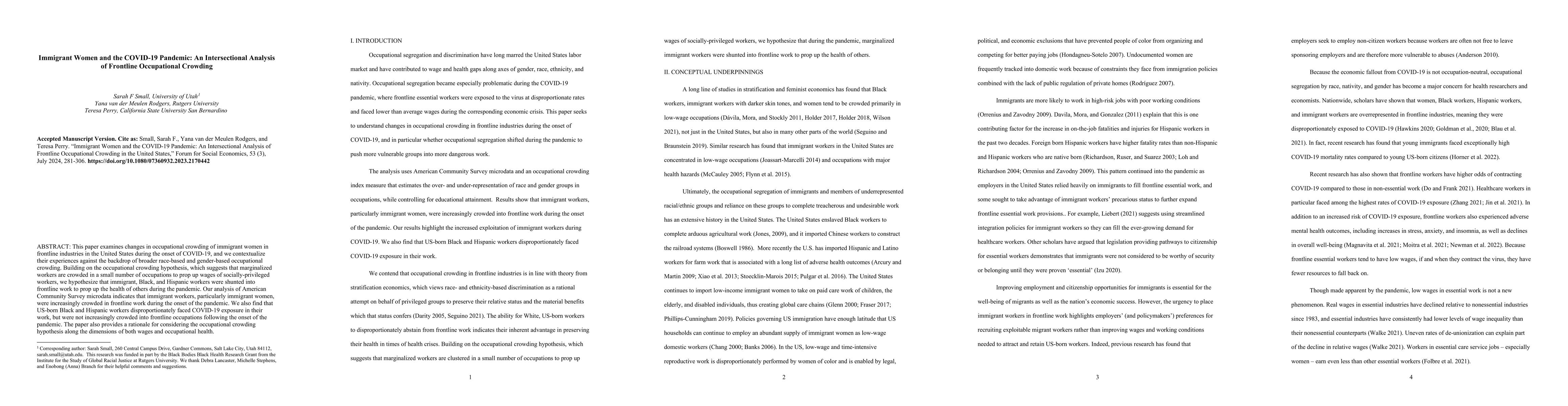 Thumbnail for Immigrant Women and the COVID-19 Pandemic: An Intersectional Analysis of Frontline Occupational Crowding in the United States