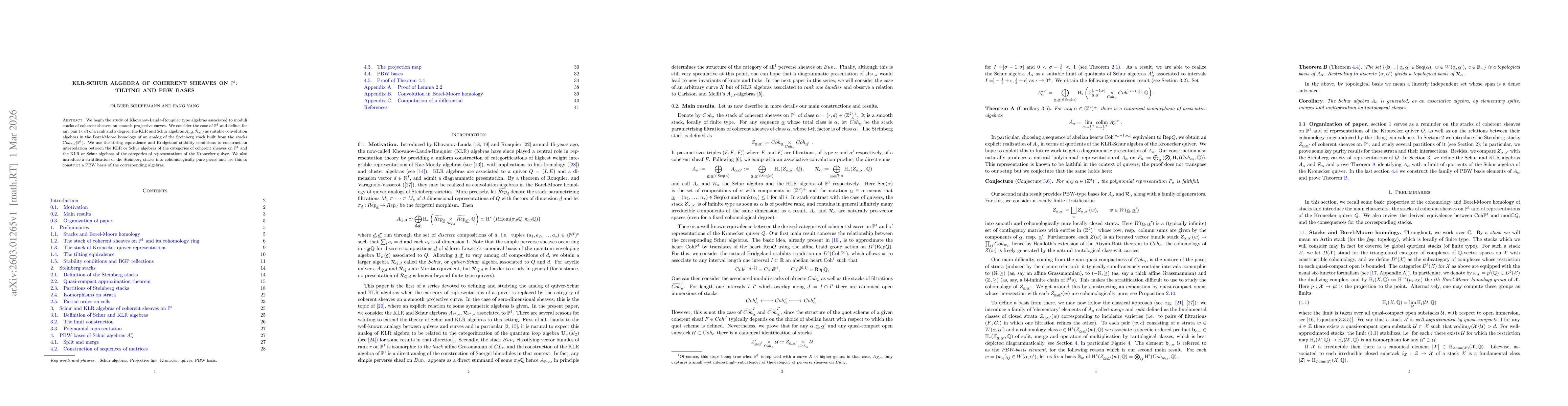 Thumbnail for KLR-Schur algebra of coherent sheaves on the projective line: Tilting and PBW bases