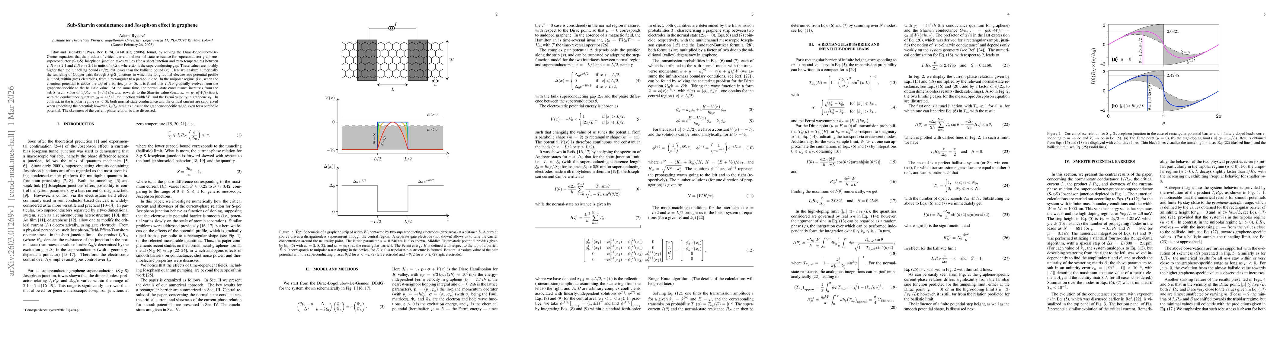 Thumbnail for Sub-Sharvin conductance and Josephson effect in graphene