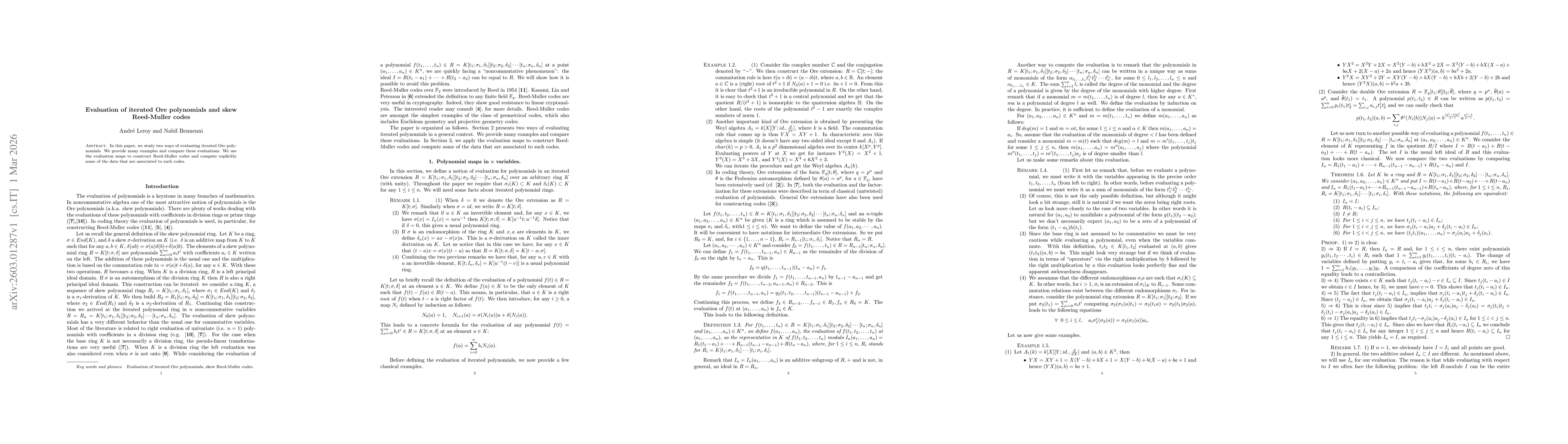 Thumbnail for Evaluation of iterated Ore polynomials and skew Reed-Muller codes