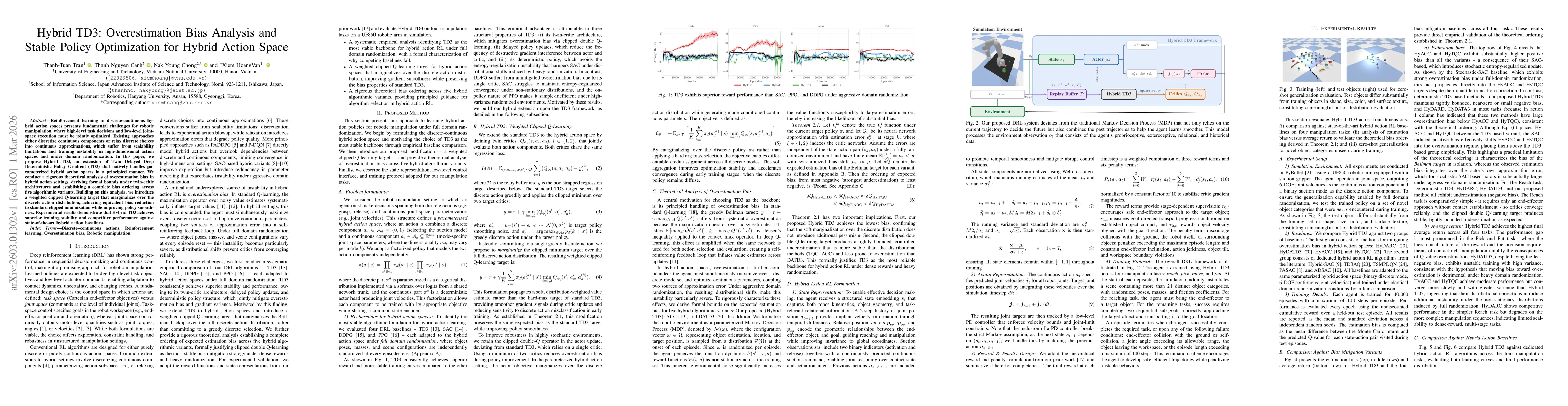 Thumbnail for Hybrid TD3: Overestimation Bias Analysis and Stable Policy Optimization for Hybrid Action Space