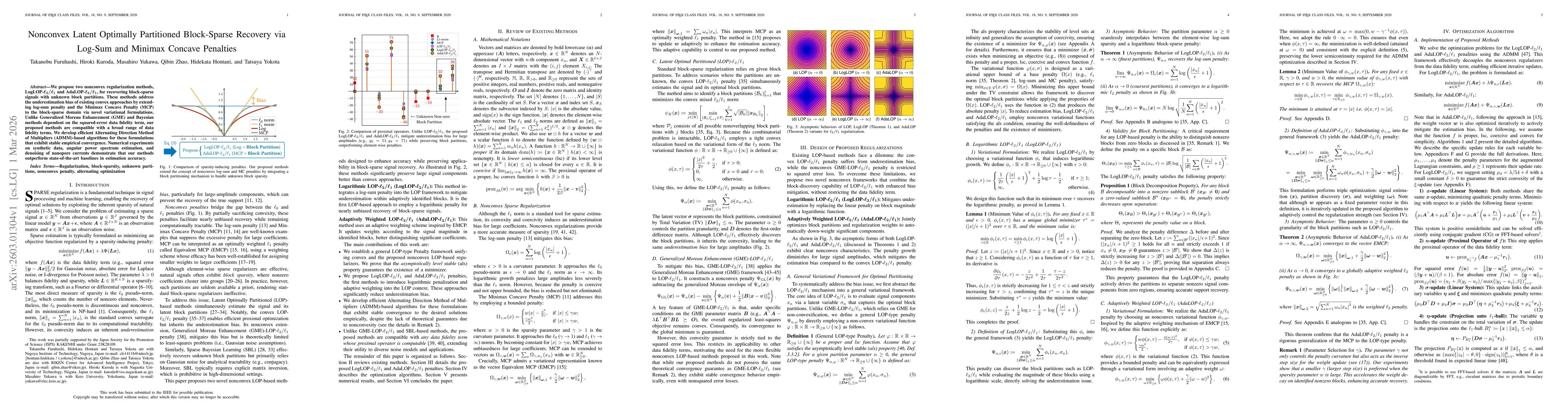 Thumbnail for Nonconvex Latent Optimally Partitioned Block-Sparse Recovery via Log-Sum and Minimax Concave Penalties